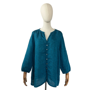 J Jill Pure Jill Easy Button Front Linen Tunic Teal Size L
